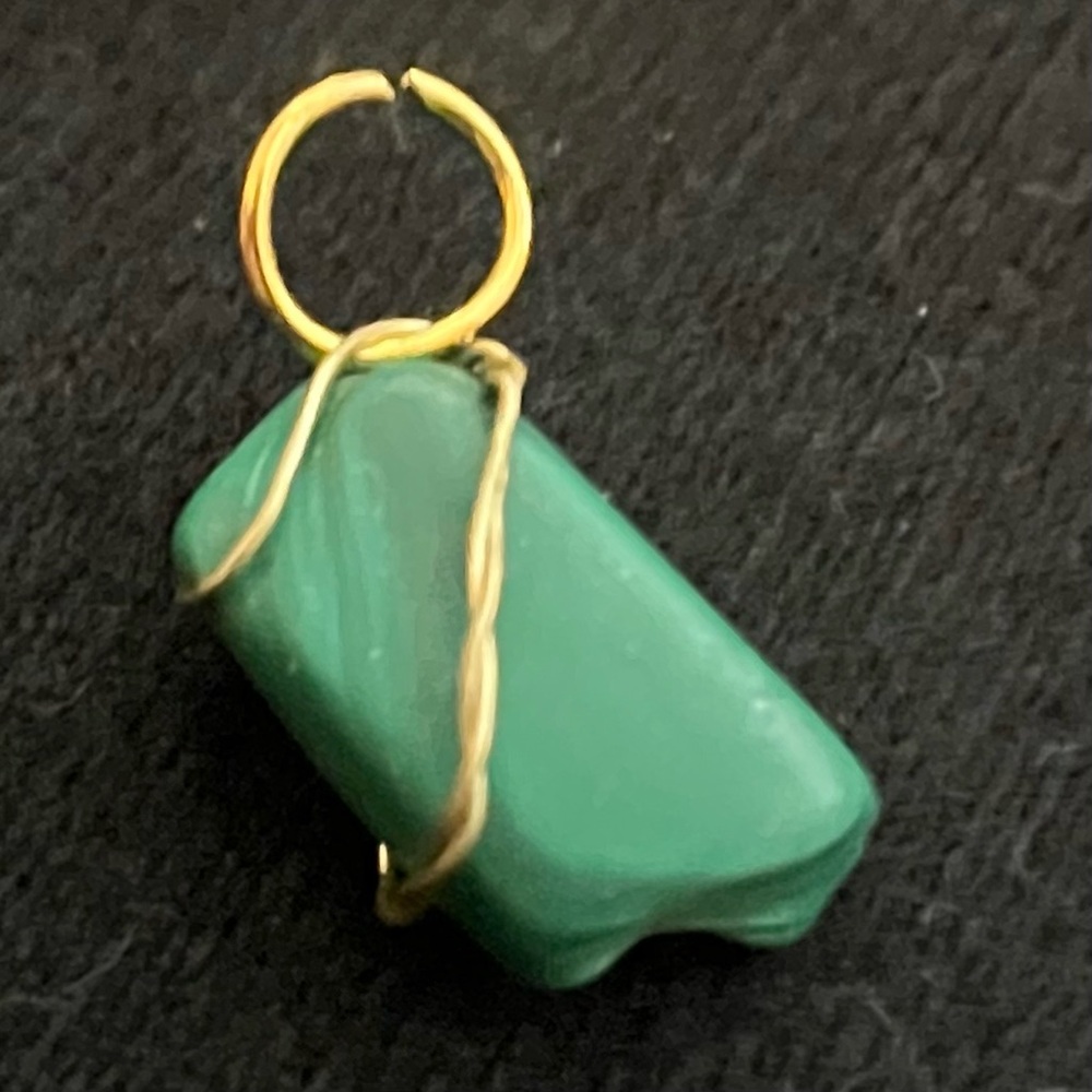 Malachite Stone Pendant with Gold Wire wrap